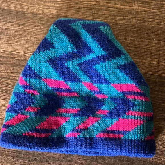 Smily VTG Mens Beanie Blue Pink Teal OSFM Wool Shell Waterproof Lining - Picture 3 of 4